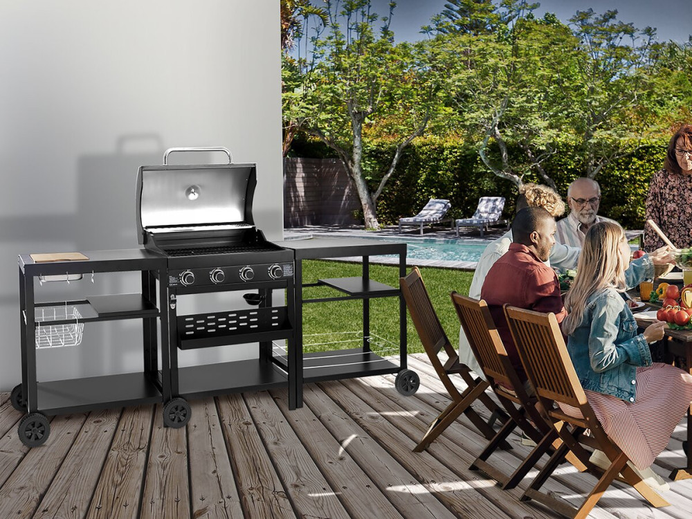 Gasgrill für Outdoorküche - 12 kW - 4 Brenner - Schwarz
