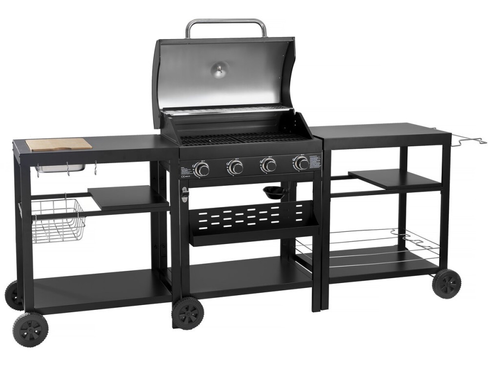 Gasgrill für Outdoorküche - 12 kW - 4 Brenner - Schwarz