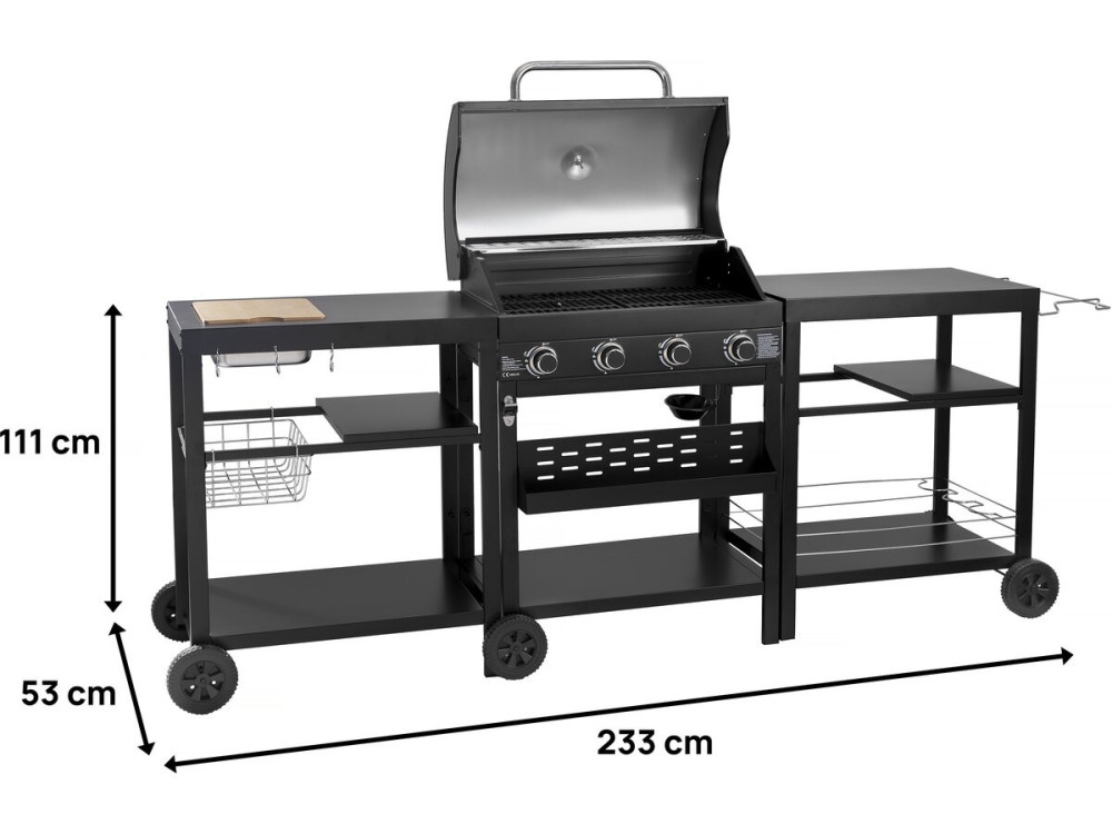 Gasgrill für Outdoorküche - 12 kW - 4 Brenner - Schwarz