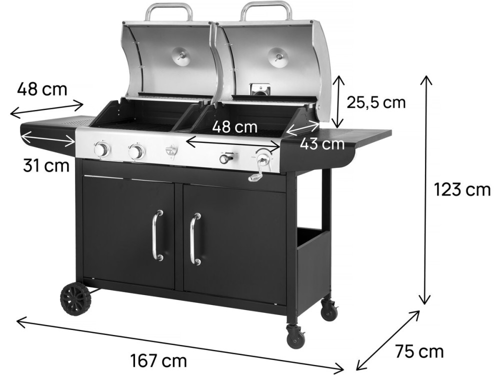 Gaz- und Holzkohle-Grill 2-in-1 "Western" - Schwarz