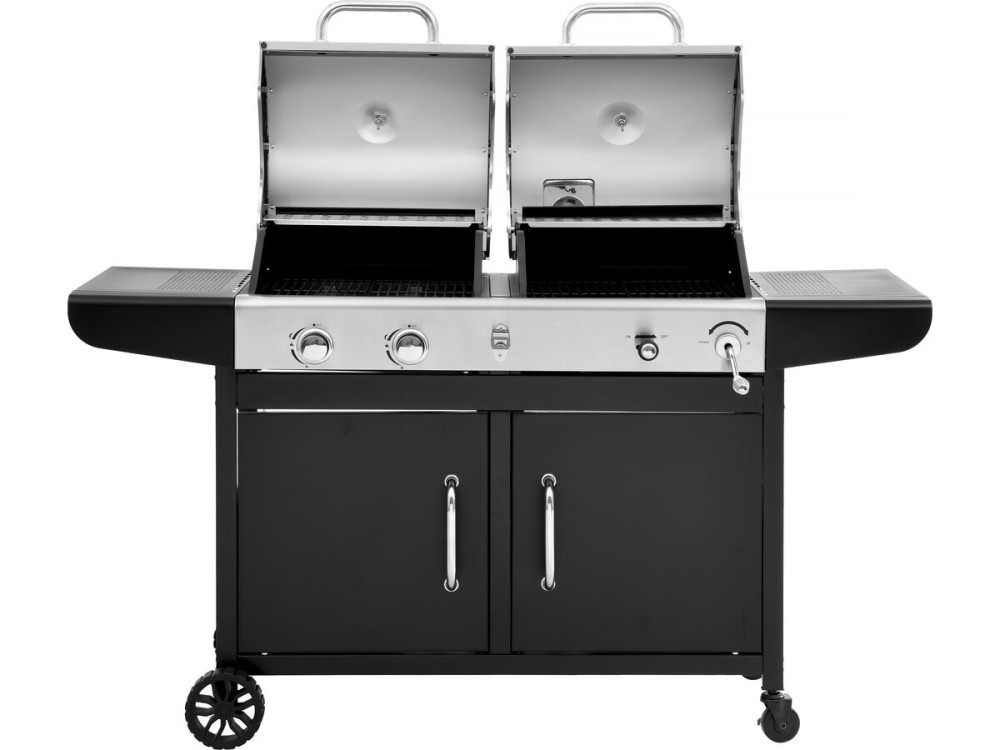 Gaz- und Holzkohle-Grill 2-in-1 "Western" - Schwarz