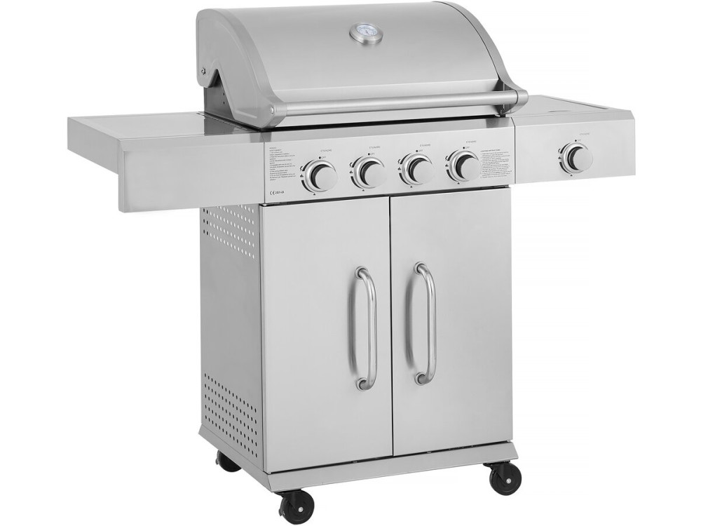 Gasgrill aus Edelstahl mit 5 Brennern, davon 1 Seitenbrenner "Brazzo" - 118 x 57 x 104 cm - Hellgrau