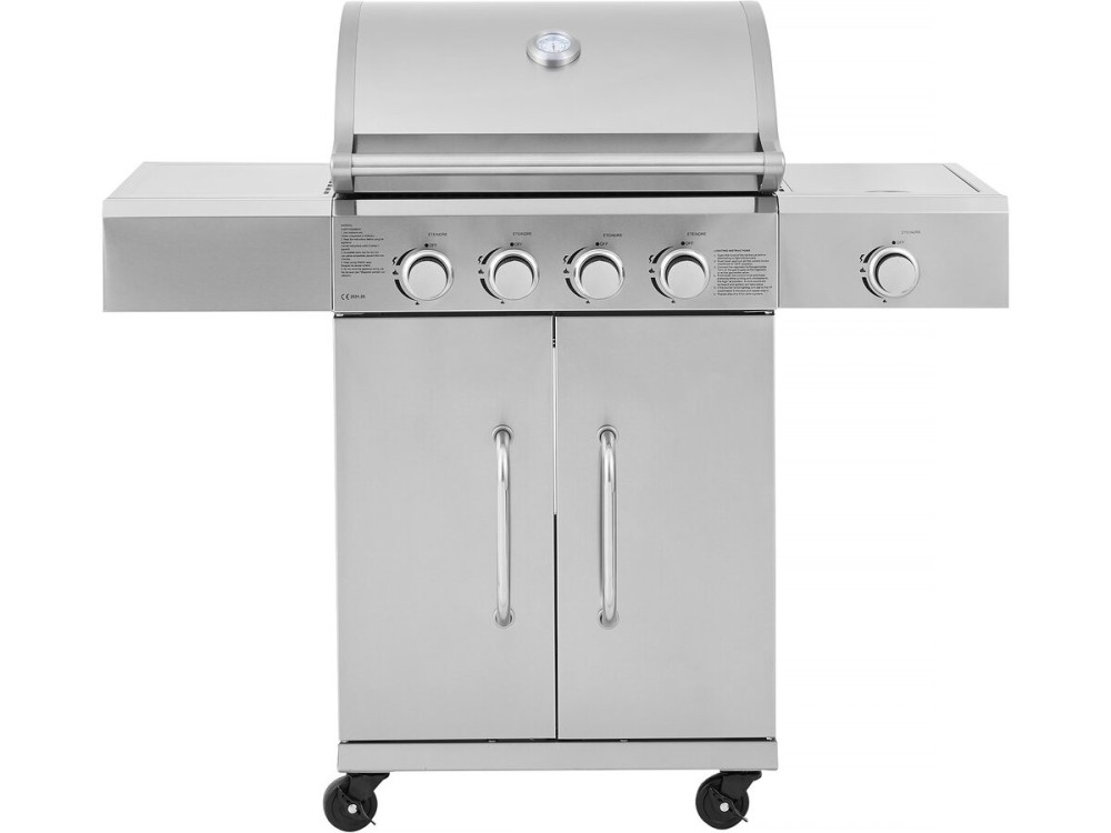 Gasgrill aus Edelstahl mit 5 Brennern, davon 1 Seitenbrenner "Brazzo" - 118 x 57 x 104 cm - Hellgrau