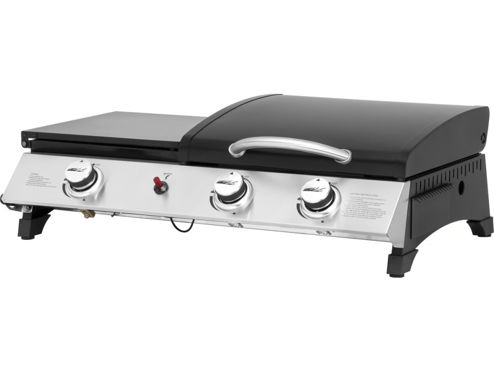 Gas-Plancha mit Deckel "Rasio" - 7,5 kW - 3 Brenner - Schwarz