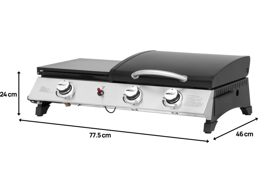 Gas-Plancha mit Deckel "Rasio" - 7,5 kW - 3 Brenner - Schwarz