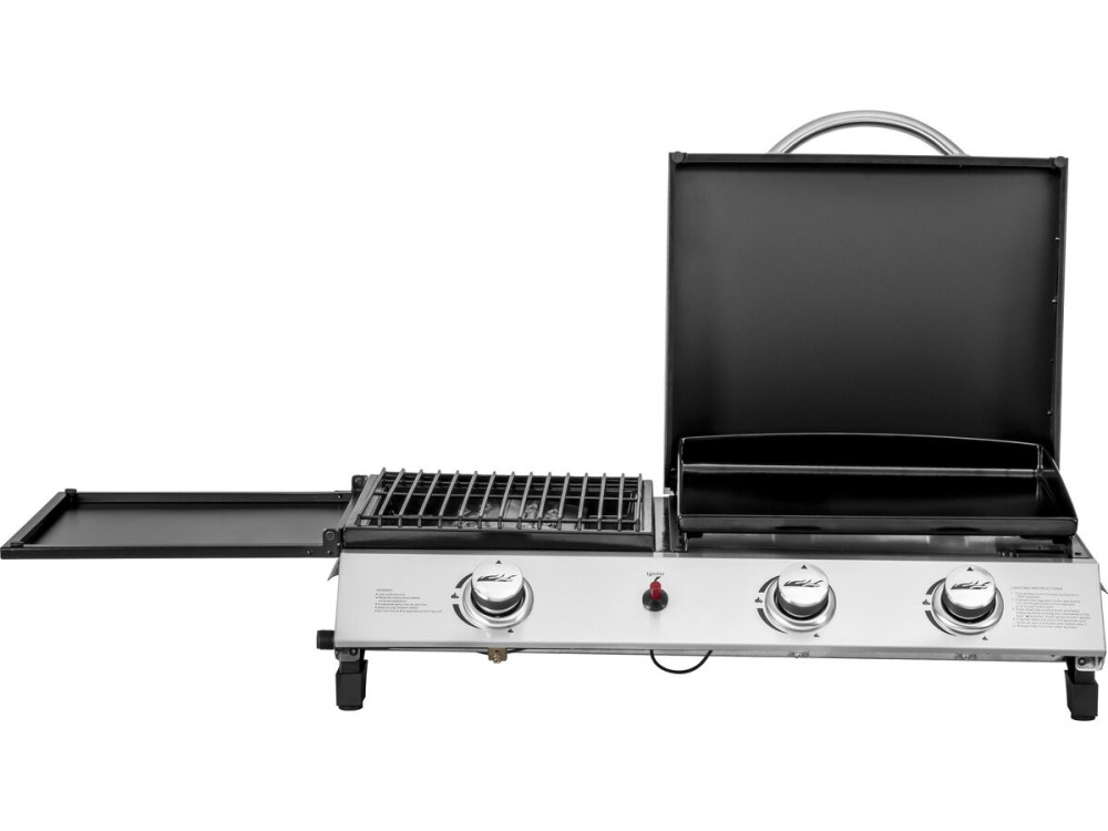 Gas-Plancha mit Deckel "Rasio" - 7,5 kW - 3 Brenner - Schwarz