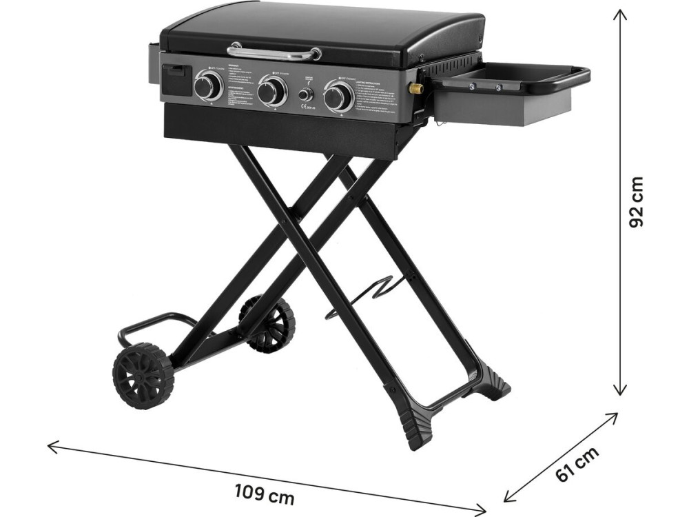 Gasplancha mit faltbarem und tragbarem Wagen "Firo" - 7,5 kw - Schwarz