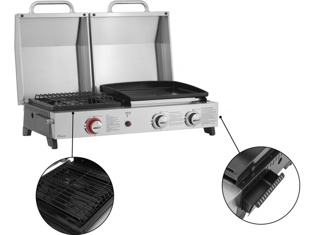 Plancha Gasgrill mit Rost und Plancha "Flamo" - 3 Brenner - Grau