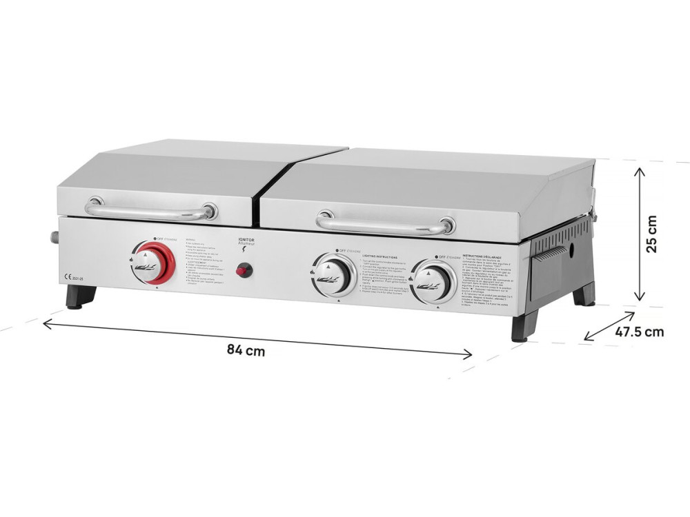 Plancha Gasgrill mit Rost und Plancha "Flamo" - 3 Brenner - Grau