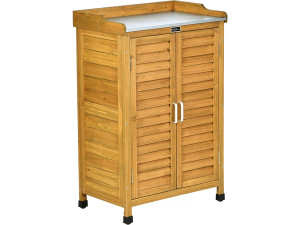 Gartenschrank aus Holz mit Rollen "Alexia" - 66 x 41 x 101 cm - Braun