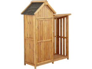 Gartenschrank aus Holz mit Kaminholzablage "Noé" - 136 x 57 x 170 cm - Braun