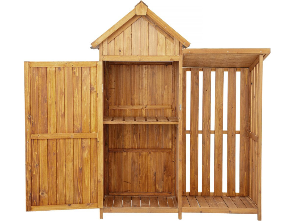 Gartenschrank aus Holz mit Kaminholzablage "Noé" - 136 x 57 x 170 cm - Braun