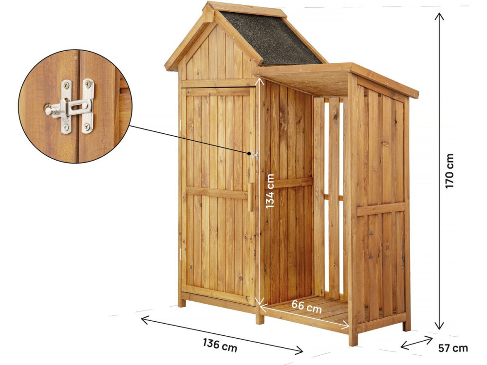 Gartenschrank aus Holz mit Kaminholzablage "Noé" - 136 x 57 x 170 cm - Braun