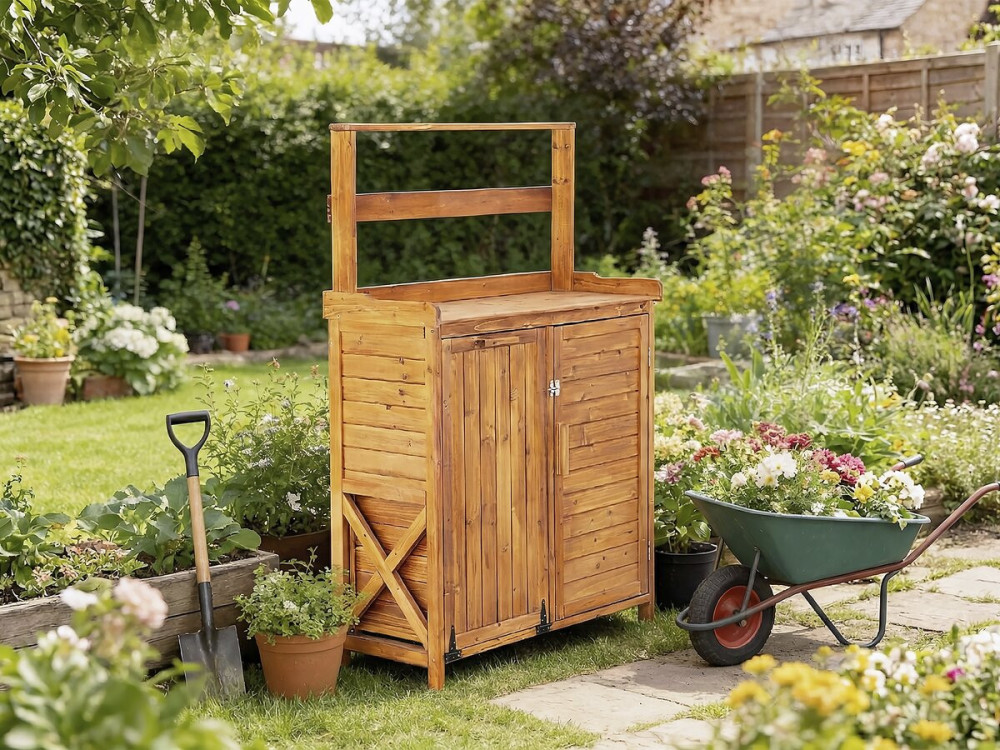 Gartenschrank aus Holz mit integriertem Mülleimer "Lou" - Braun