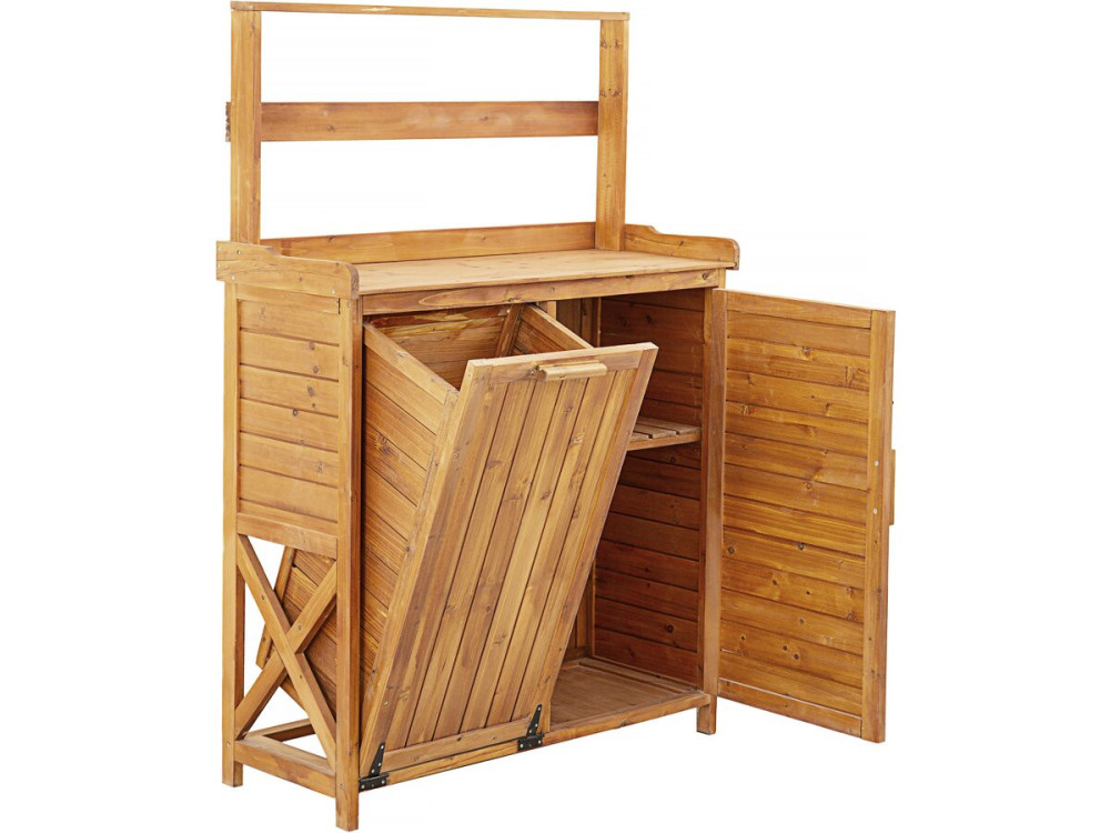 Gartenschrank aus Holz mit integriertem Mülleimer "Lou" - Braun