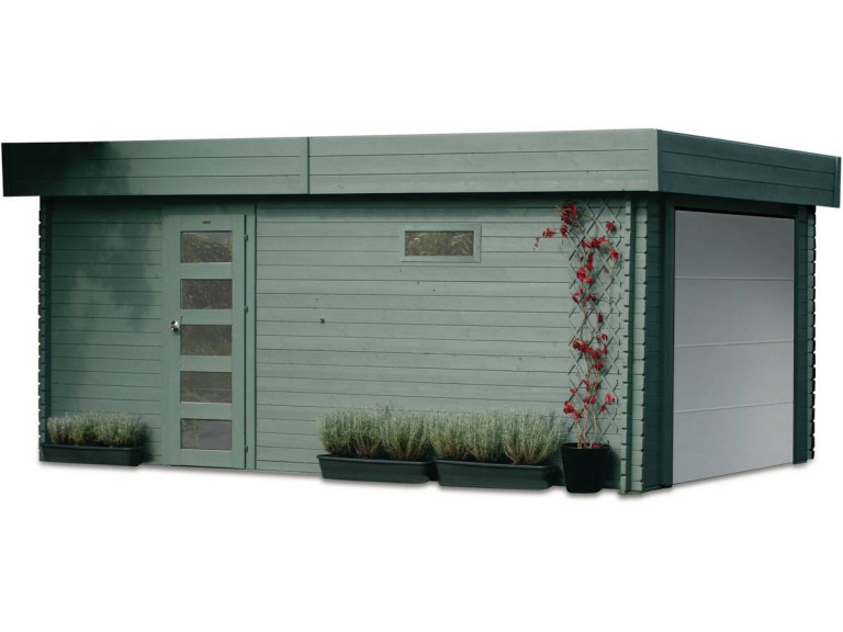 Garage "Modern" - 19.26 m² - 3.58 x 5.38 x 2.56 m - 40 mm - Motorisierte Tür