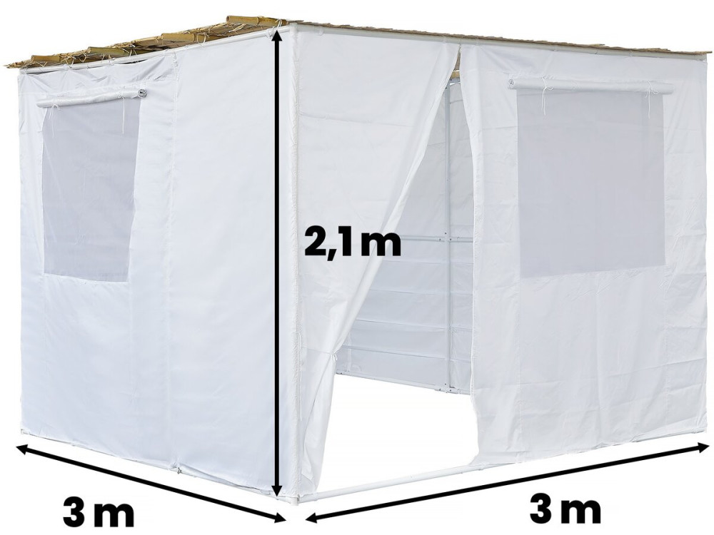 Sukkah-Set NINA anpassbar 3 x 3 - 3 Bambusrollen und 2 Holzpfosten