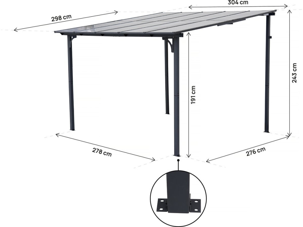Anbaupergola „Marvin“ – 3 x 3 m – 304 x 298 x 243 cm – Dunkelgrau
