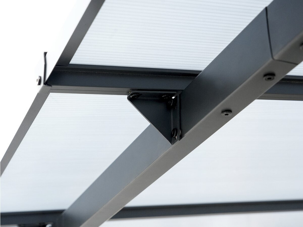 Anbaupergola „Marvin“ – 3 x 3 m – 304 x 298 x 243 cm – Dunkelgrau
