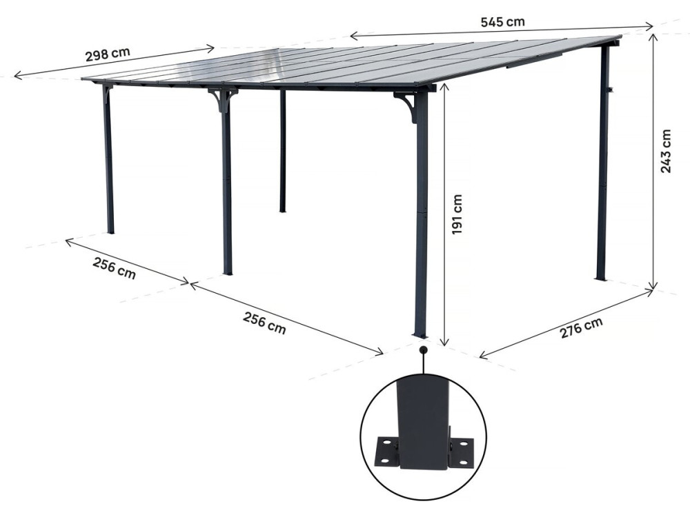 Pergola Anlehnlaube "Marvin" - 5,5 x 3 m - 545 x 298 x 243 cm - Dunkelgrau
