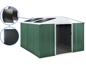 Gerätehaus aus Metall - "Rosas " - 10,85 m² mit Solarpaneelen - Grün
