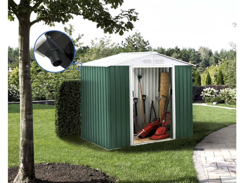 Gerätehaus aus Metall - "Rosas " -  2,71 m² mit Dachrinne - Grün