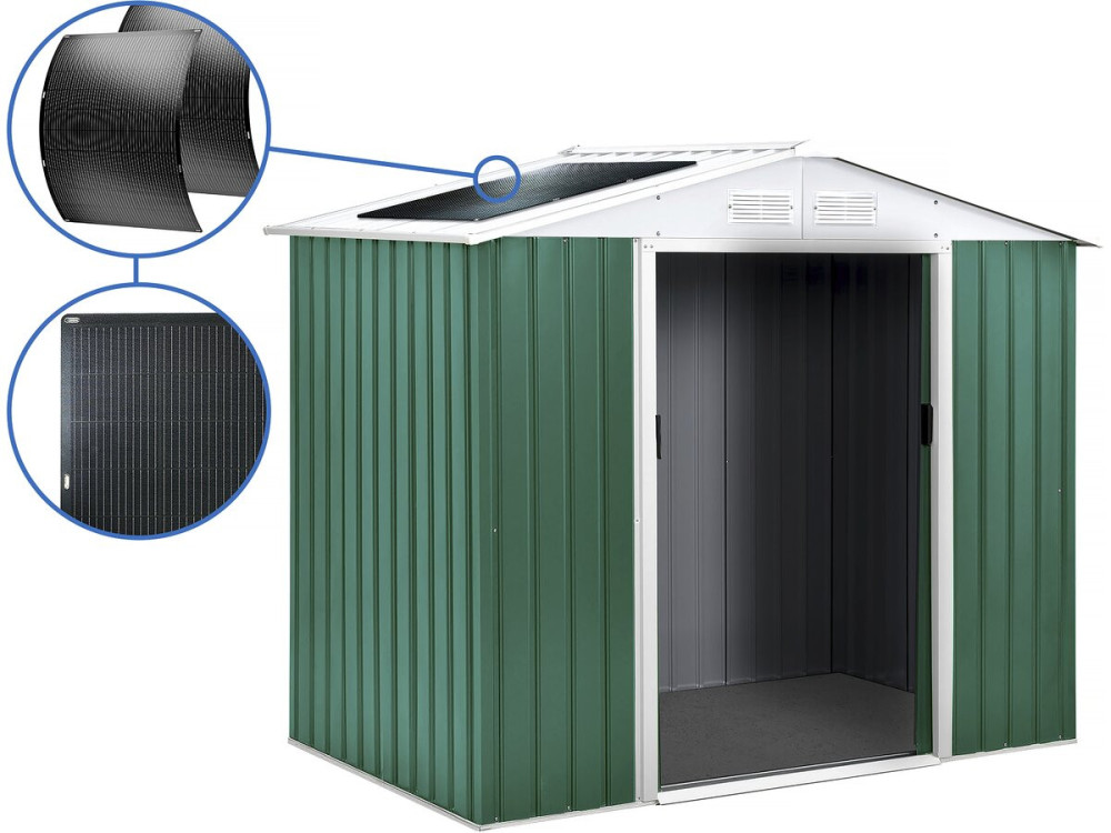 Gerätehaus aus Metall - "Rosas " - 2,71 m² mit Solarpaneelen - Grün
