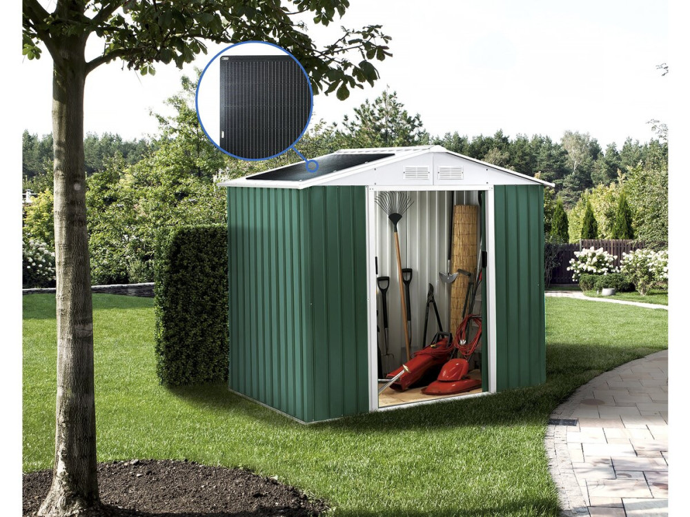 Gerätehaus aus Metall - "Rosas " - 2,71 m² mit Solarpaneelen - Grün