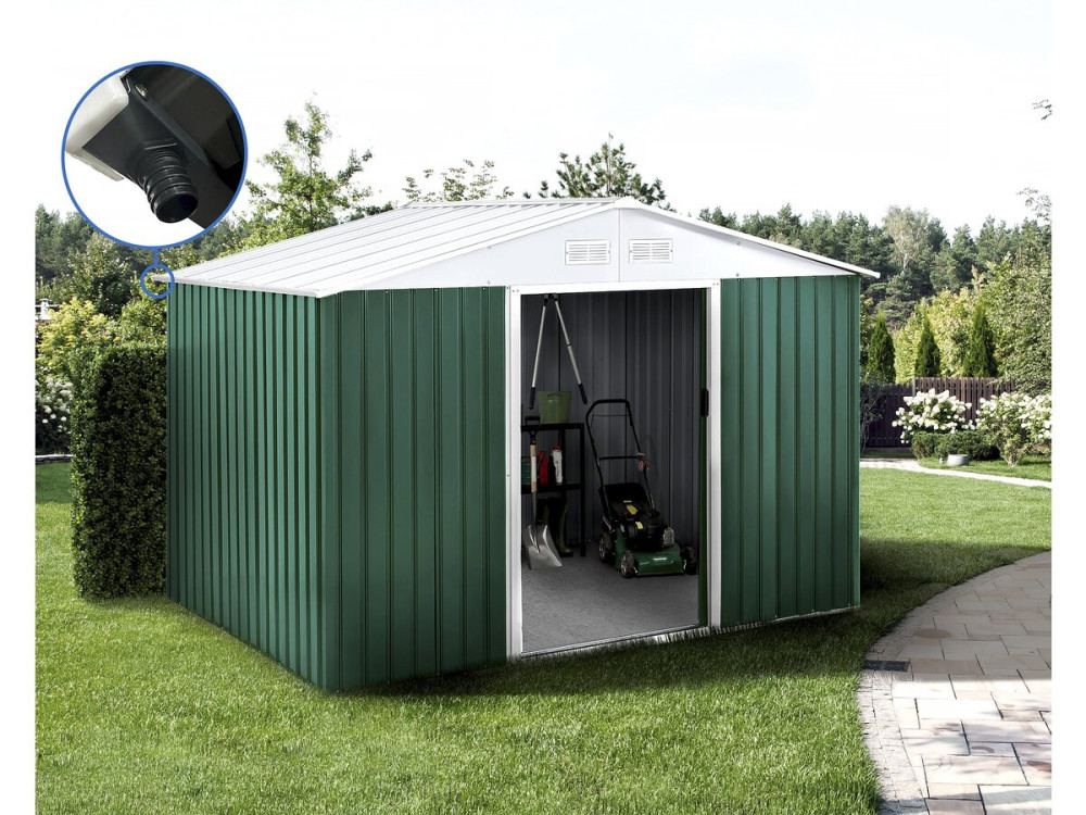 Gerätehaus aus Metall - "Rosas " - 7,06 m² mit Dachrinne - Grün
