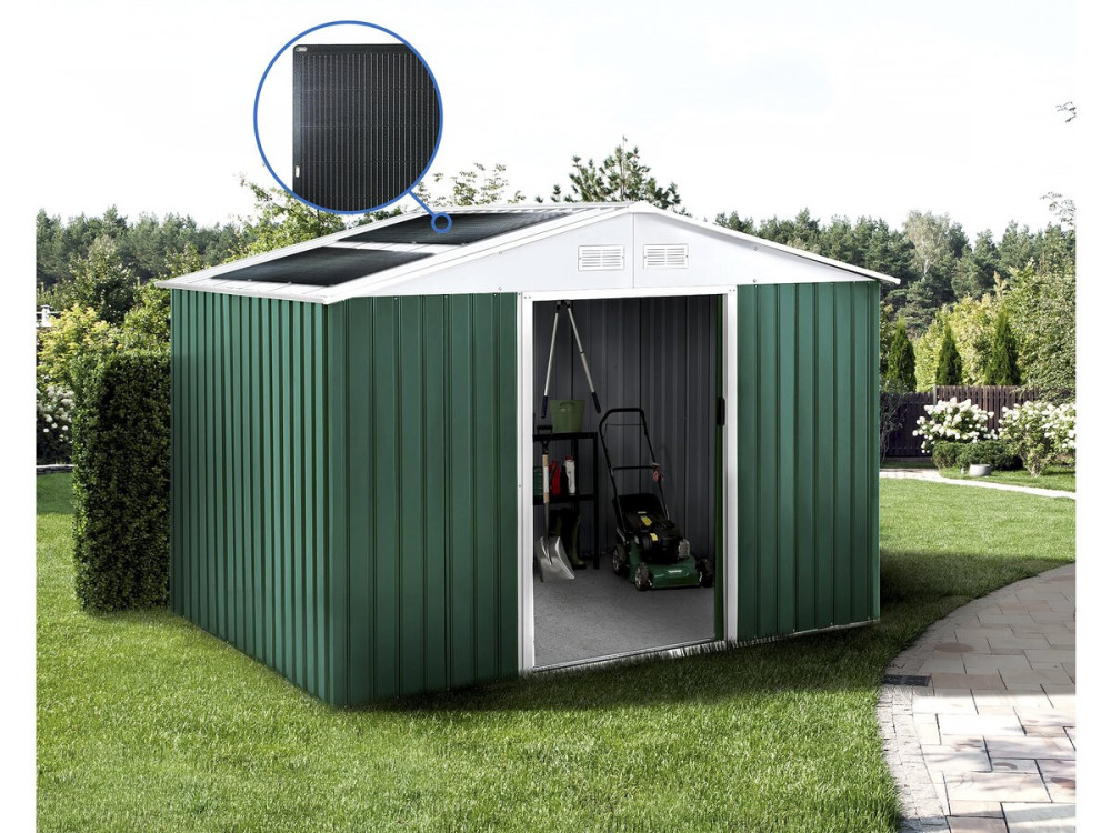 Gerätehaus aus Metall - "Rosas "- 7,06 m² mit Solarpaneelen - Grün