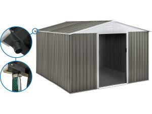Gerätehaus aus Metall „Dallas“ -  15,16 m² mit Dachrinne - Taupe