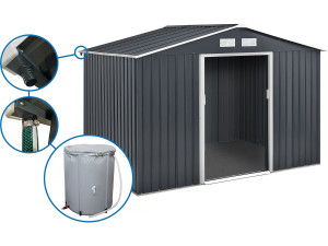 Gerätehaus aus Metall - "Vegas" - 7,06 m² mit Dachrinne und Wasserauffangbehälter - Grau