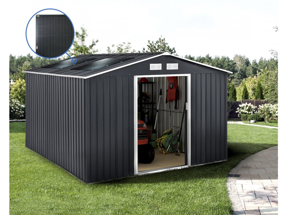 Gerätehaus aus Metall - "Vegas"- 15 m² mit Solarpaneelen - Grau