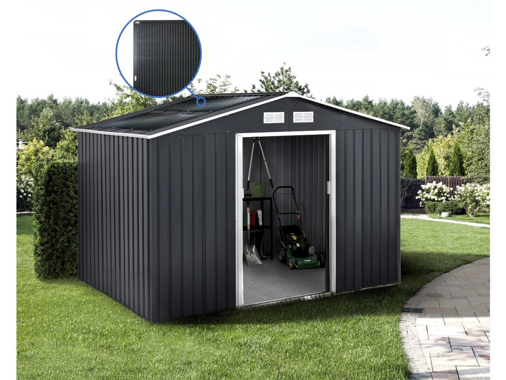 Gerätehaus aus Metall - "Vegas" - 7,06 m² mit Solarpaneelen - Grau