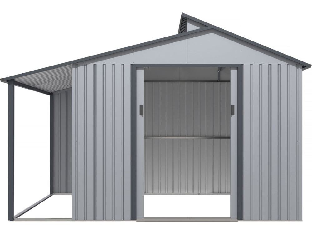 Gerätehaus aus Metall mit Unterstand "Madras" - 9,12 m² - 355 x 257 x 237 cm - Grau