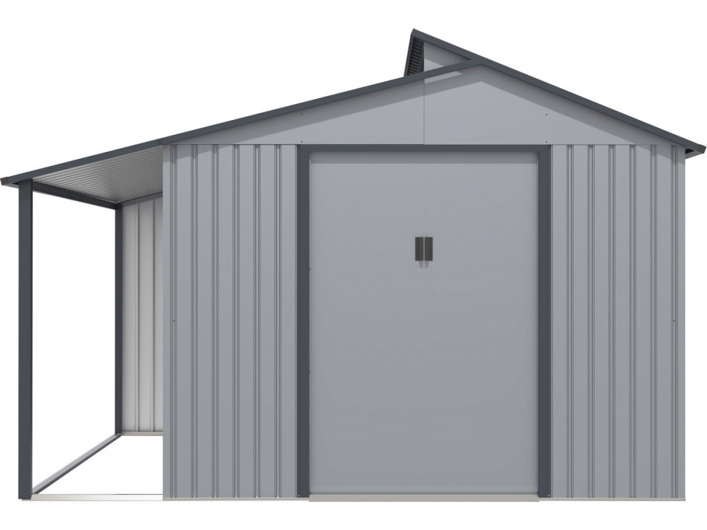 Gerätehaus aus Metall mit Unterstand "Madras" - 9,12 m² - 355 x 257 x 237 cm - Grau