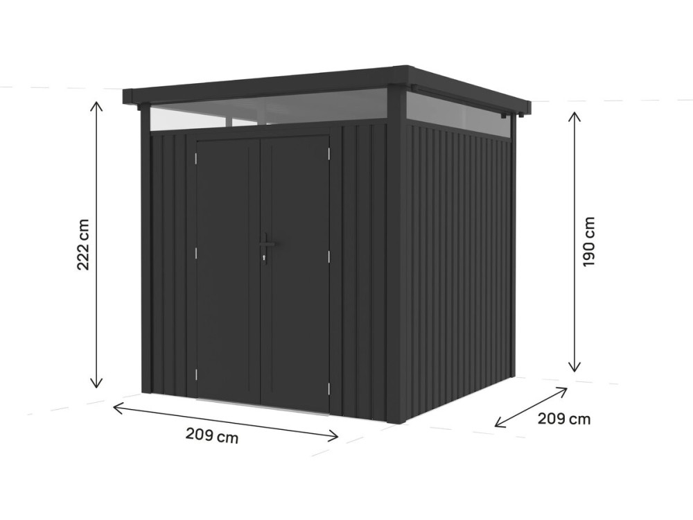 Premium-Gartenhaus aus Metall mit Flachdach und Flügeltür „Lexinton“ – 5,29 m² – Grau