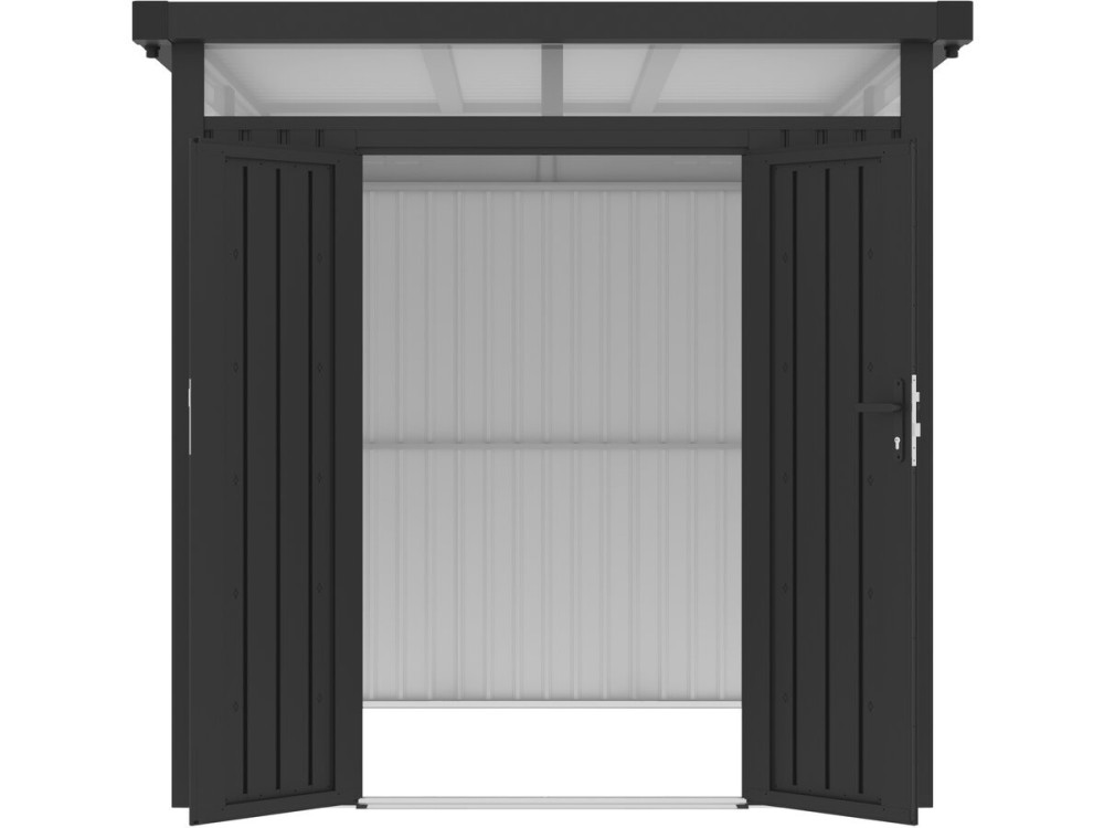 Premium-Gartenhaus aus Metall mit Flachdach und Flügeltür „Lexinton“ – 5,29 m² – Grau