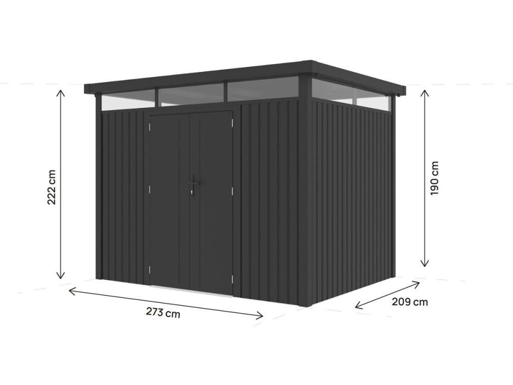 Premium-Gartenhaus aus Metall mit Flachdach und Flügeltür „Lexinton“ – 6,76 m² – Grau