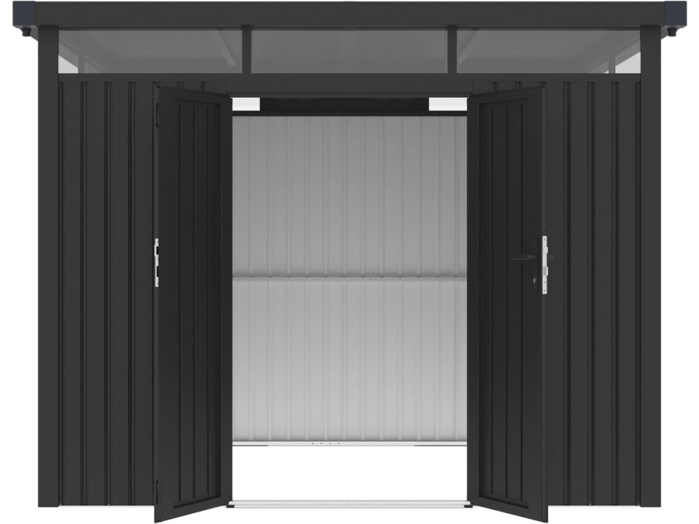 Premium-Gartenhaus aus Metall mit Flachdach und Flügeltür „Lexinton“ – 6,76 m² – Grau