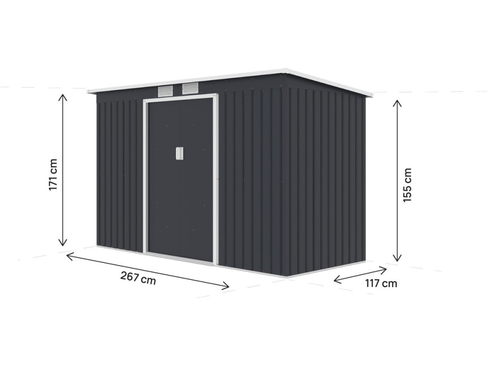 Gartenhaus aus Metall mit Pultdach „Orlando“ – 3,64 m² – Grau