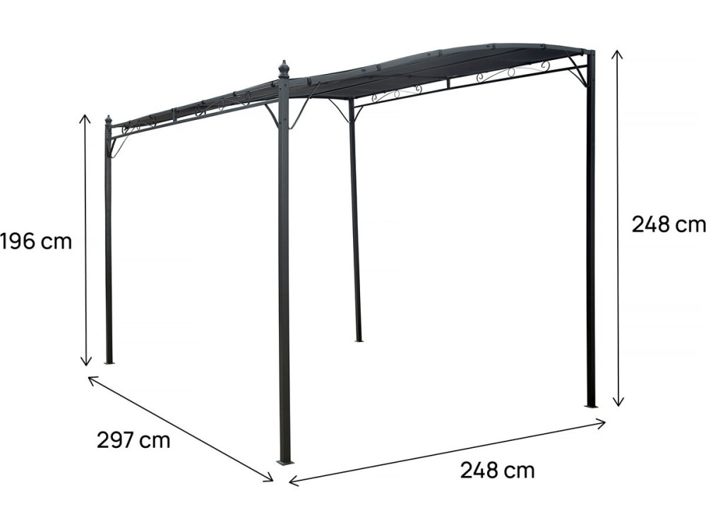 Anbaupergola mit Neigung aus Metall - 3 x 2,5 m - Grau