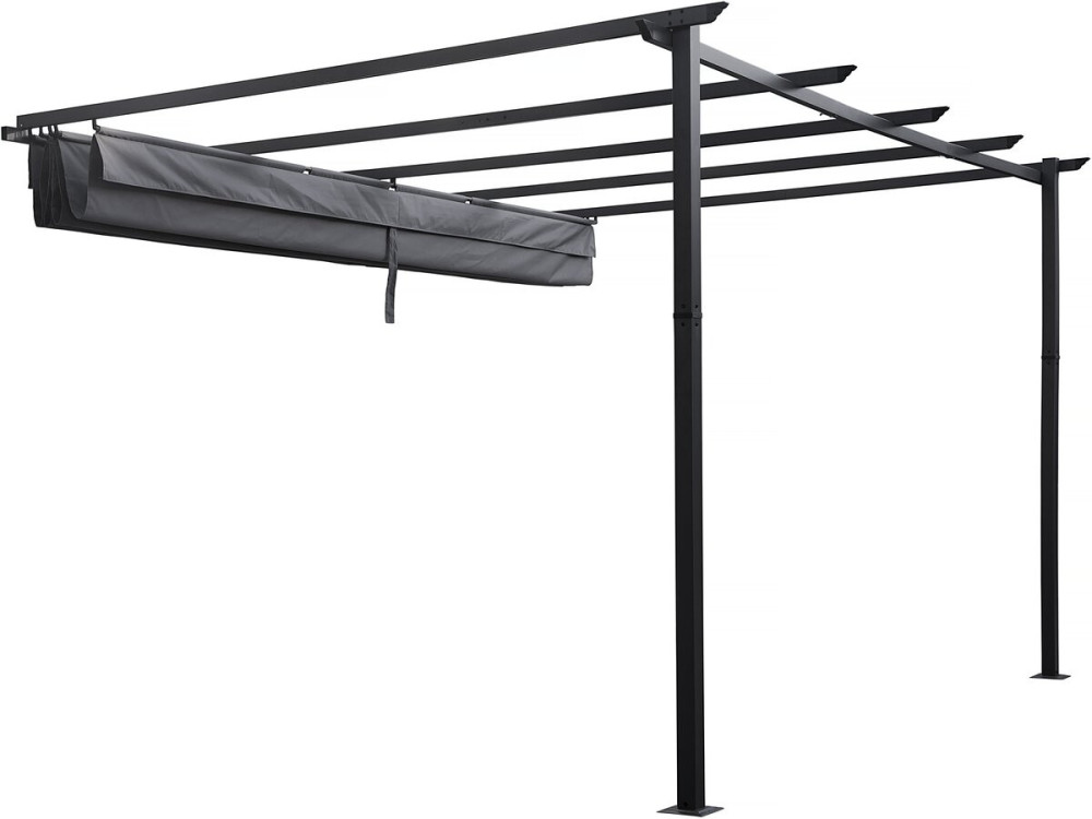 Anbaupergola aus Aluminium mit ausziehbarem Dach-  3 x 4 m -  Grau