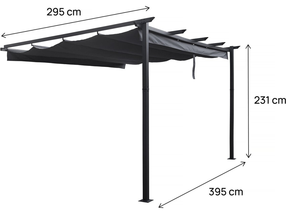 Anbaupergola aus Aluminium mit ausziehbarem Dach-  3 x 4 m -  Grau