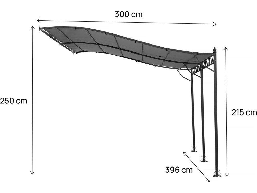 Anbaupergola gebogen aus Metall - 3 x 4 m - Grau