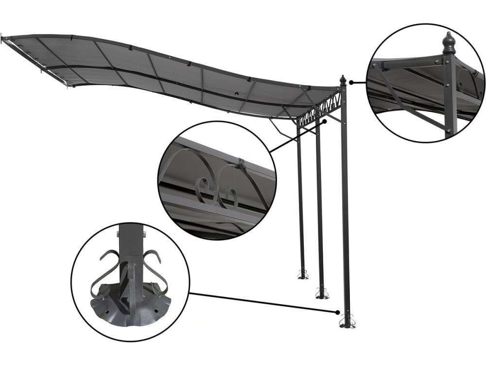 Anbaupergola gebogen aus Metall - 3 x 4 m - Grau