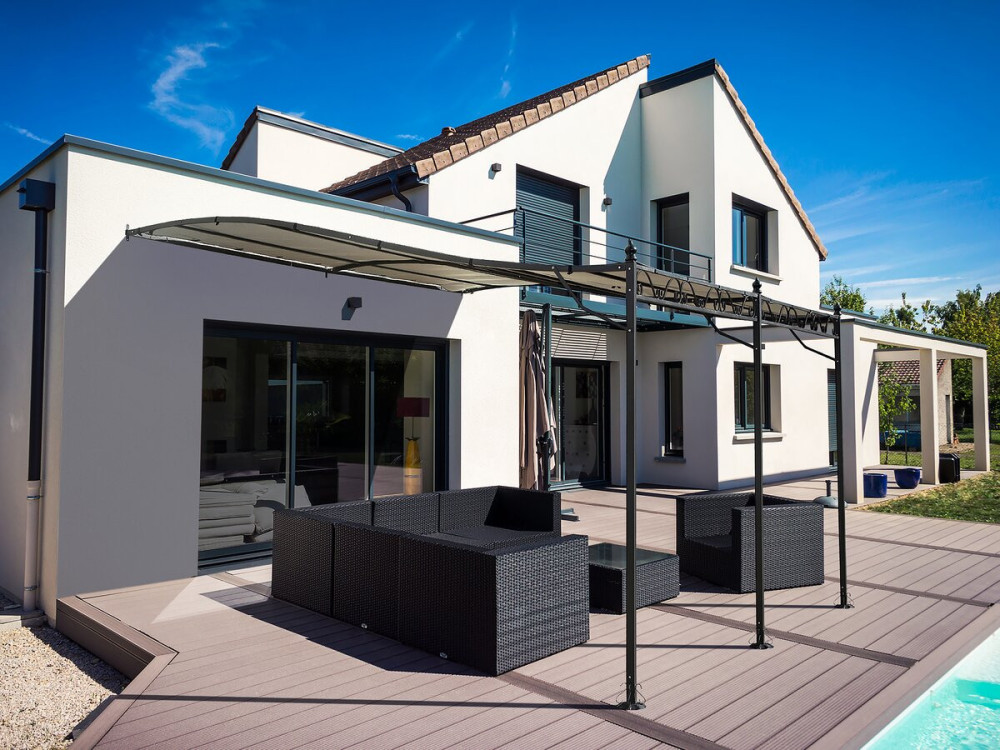Pergola Laube angelehnt aus Metall - 3 x 4 m - Beige