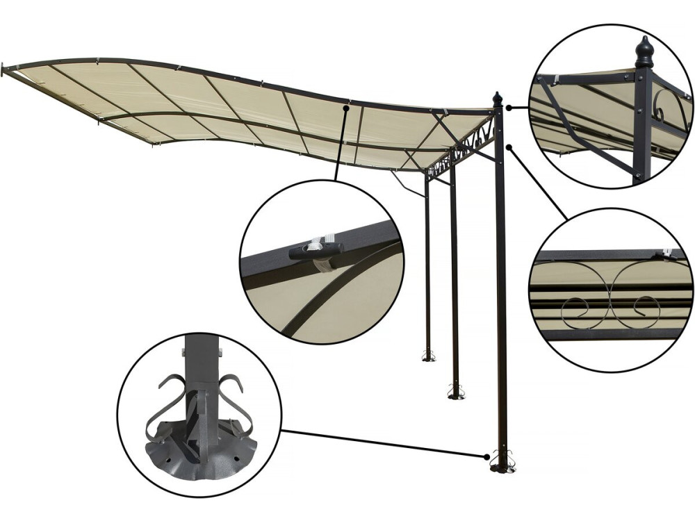 Pergola Laube angelehnt aus Metall - 3 x 4 m - Beige