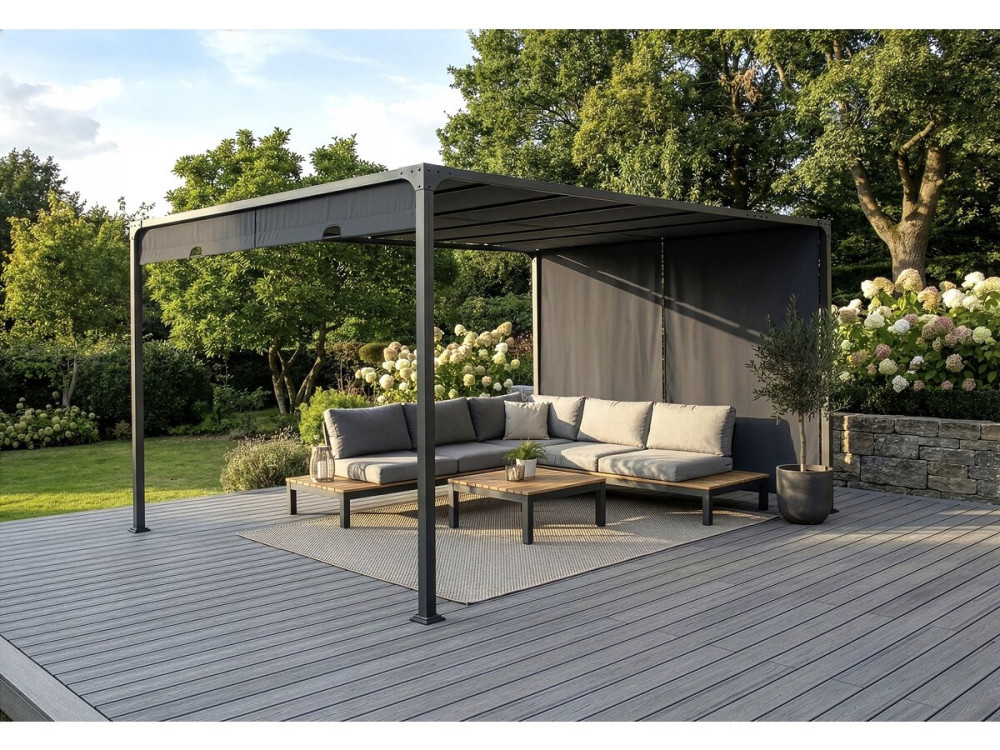 Pergola mit Schiebedach aus Metall "Courtenay" - 3 x 4 m - Grau