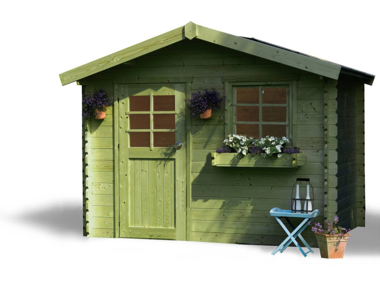 Gartenhaus aus Holz "Sologne" - Modell imprägniert (grün) - 8.88 m² - 2.98 x 2.98 x 2.39 m - 28 mm